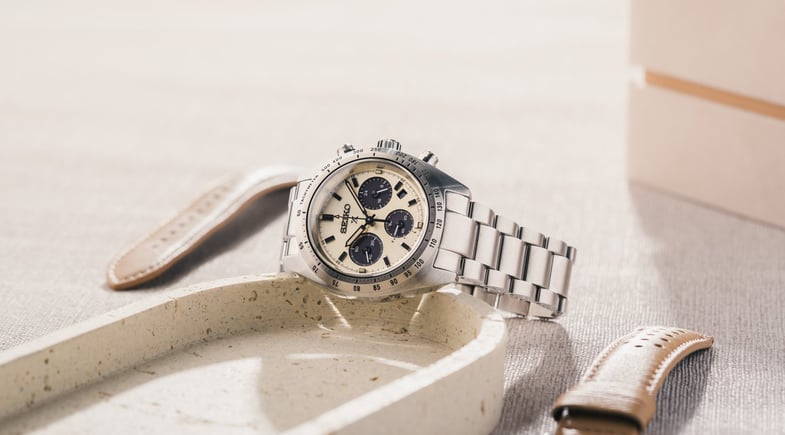 Seiko Speedtimer EU LE SSC959P1 on a table