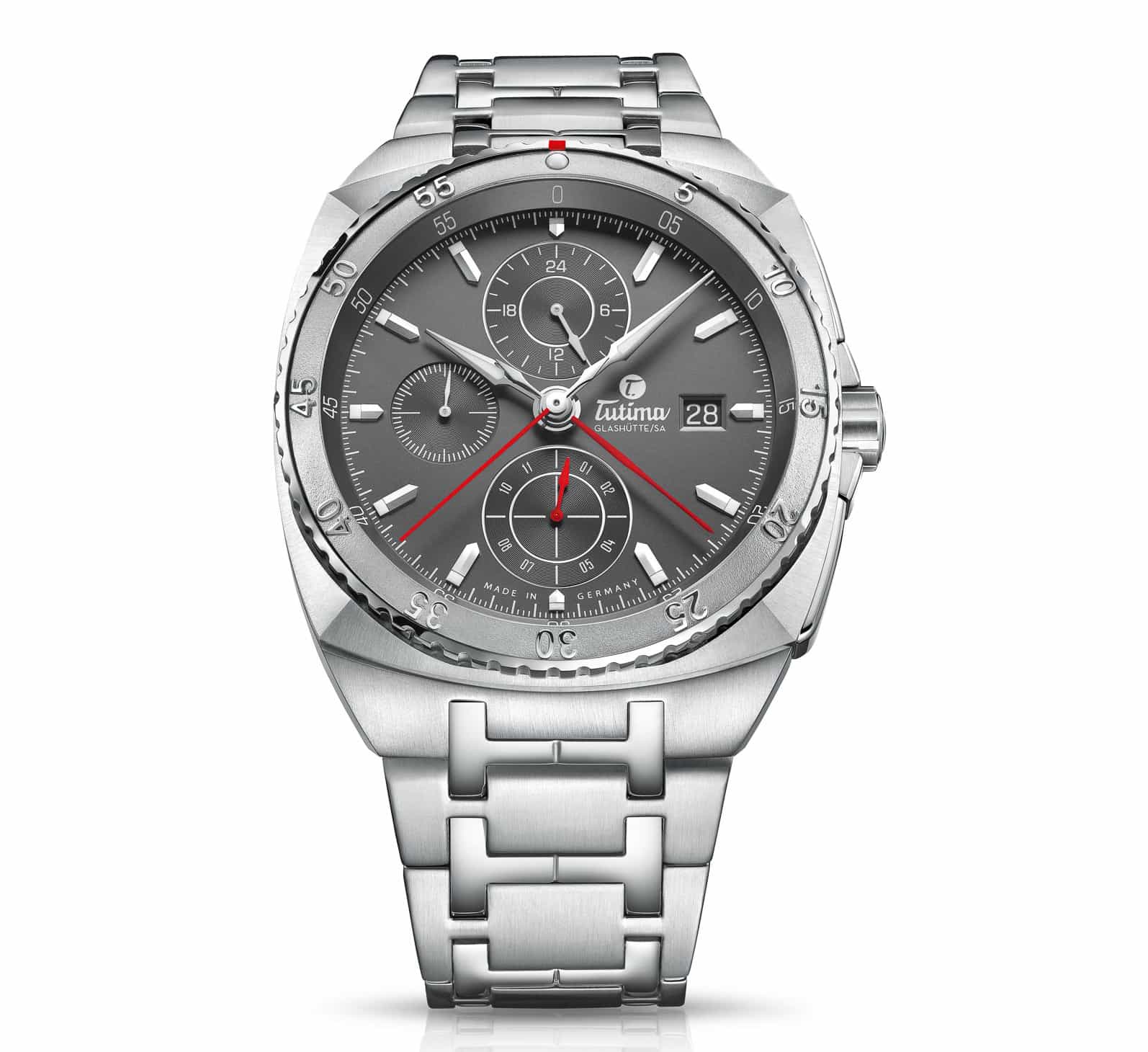 Tutima SAXON ONE chronograph with stainless steel bracelet, ref-no 6420-01.