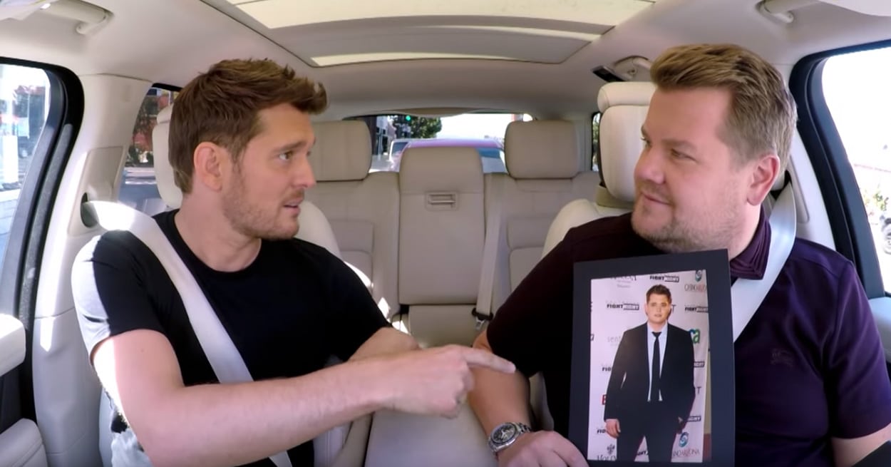 Michael Bublé and James Corden (wearing a Speedmaster)