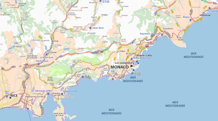 The Grande Corniche, the Moyenne Corniche, and the Corniche Inférieure