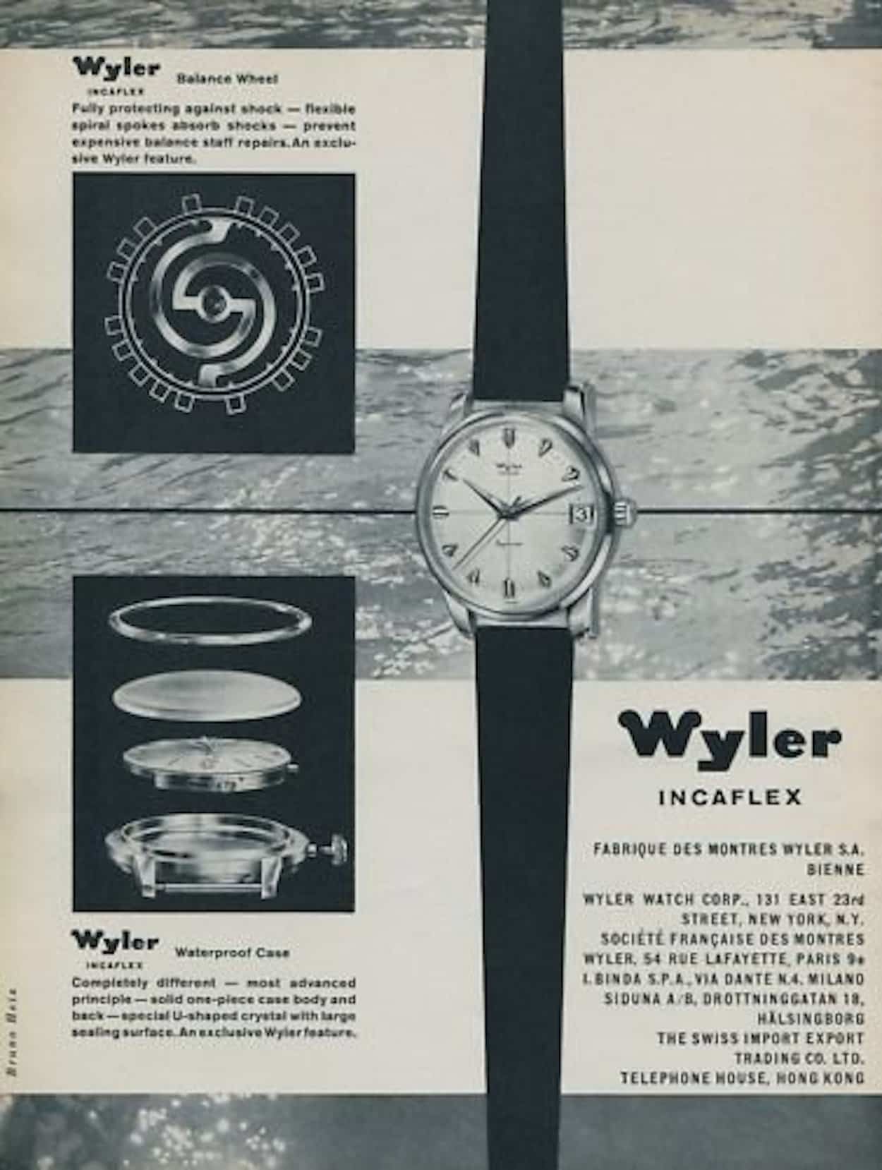 A Wyler Ad showing the Incaflex and the typical Wyler case design