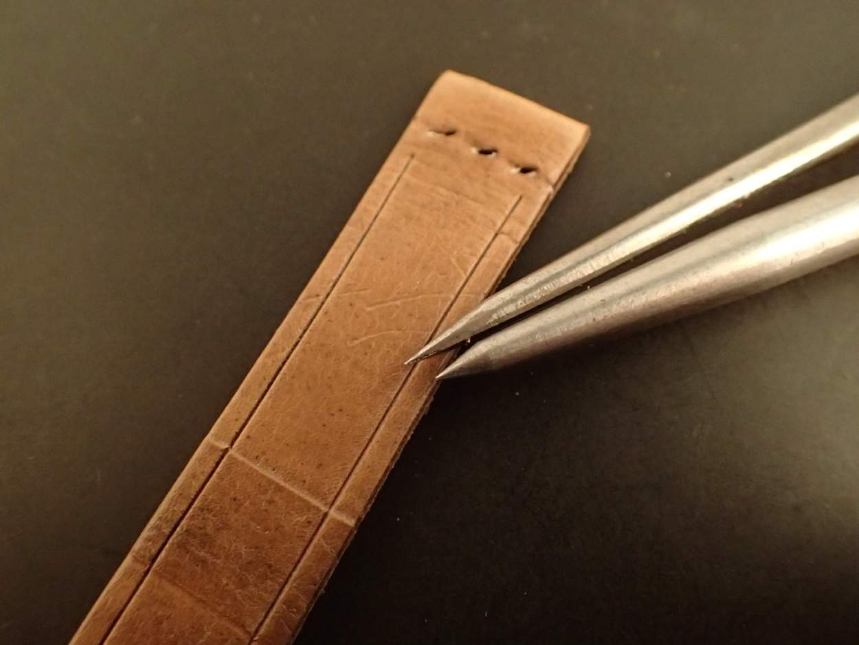 Prepping an area for stitching at Rover Haven - a rare non cordovan experiment