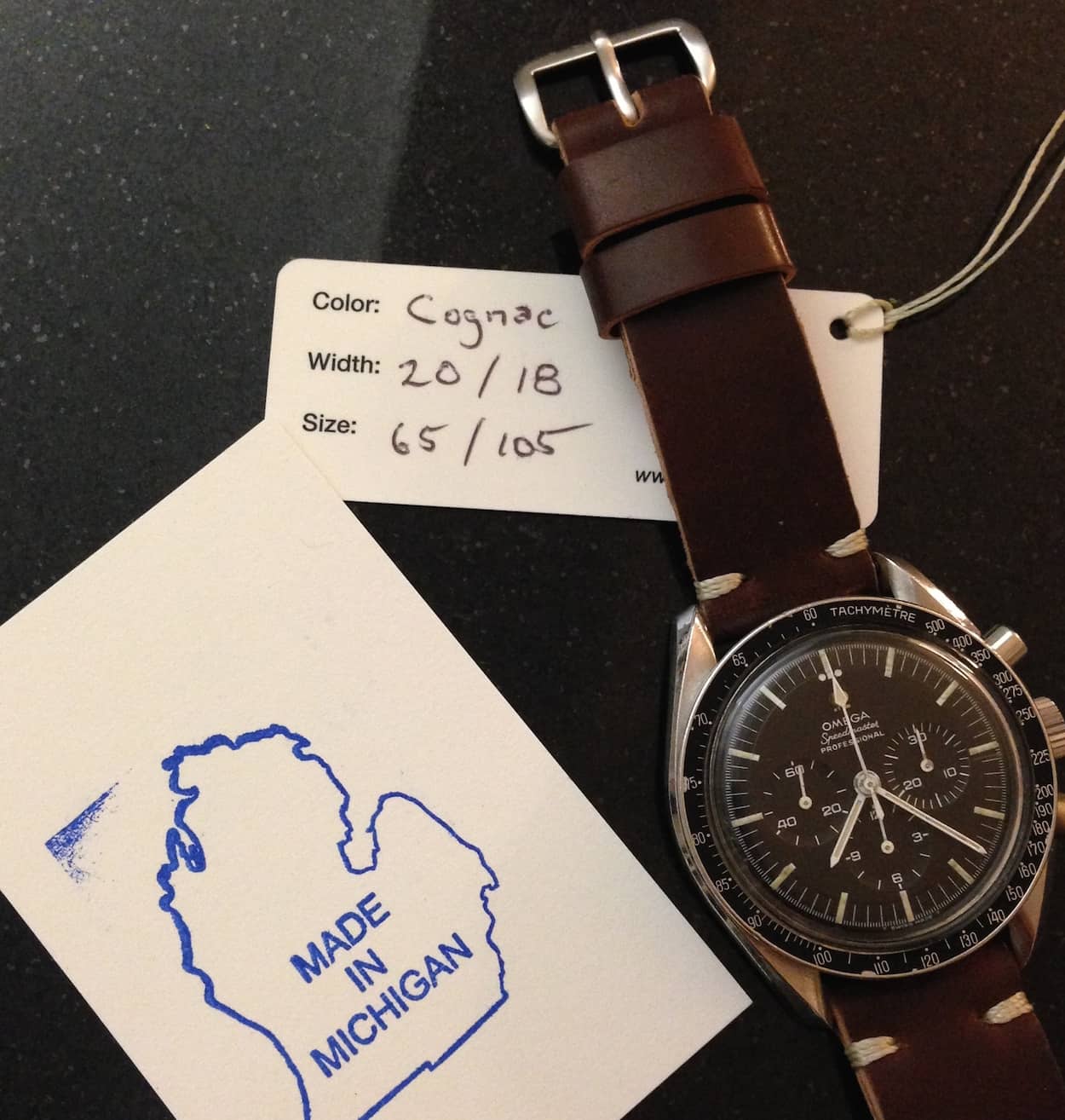 A look at the Rover Haven buckle on my tack-stitched Cognac Horween Shell Cordovan strap.