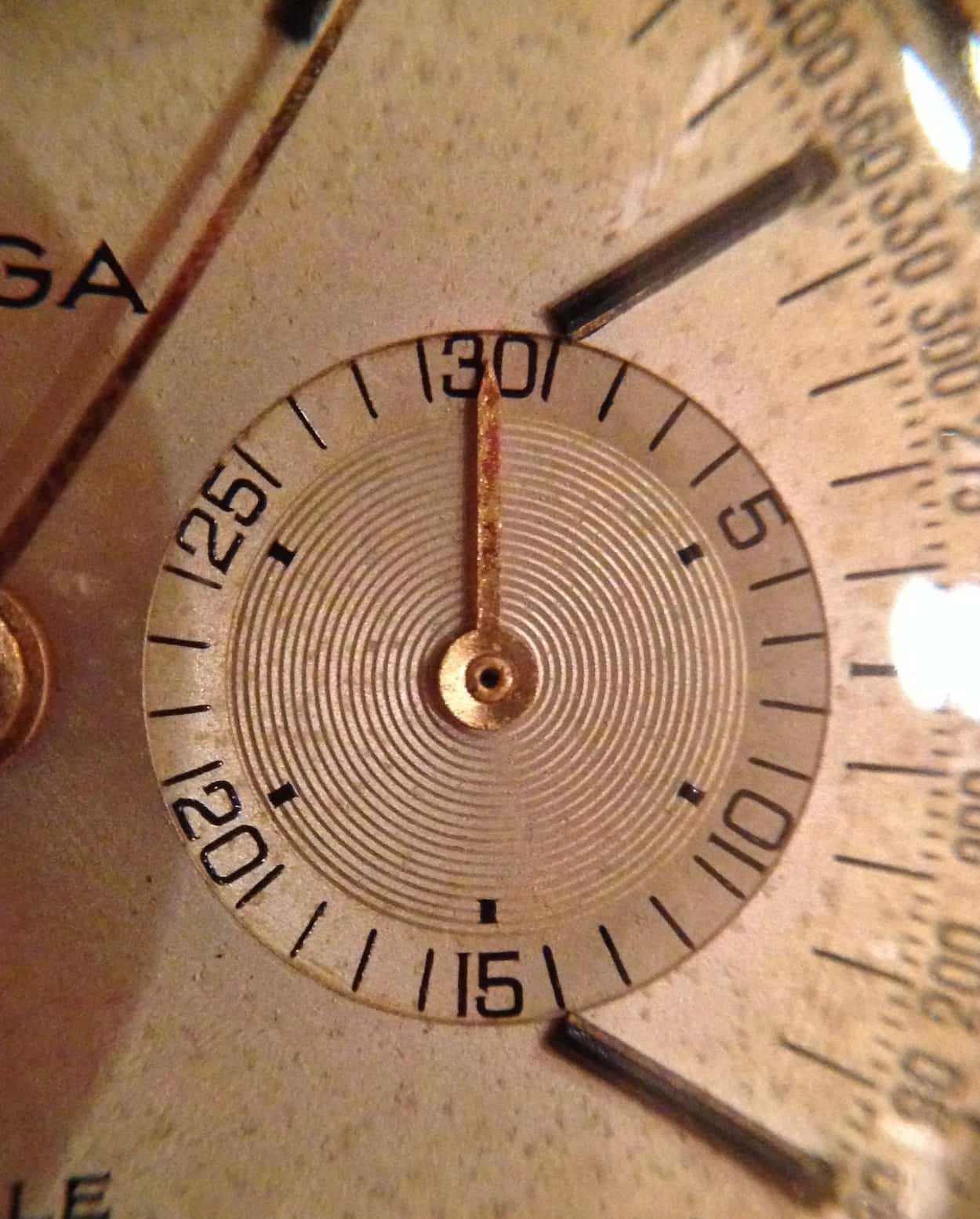 "Radial" numerals lend a sporty touch to the Omega DeVille chronograph