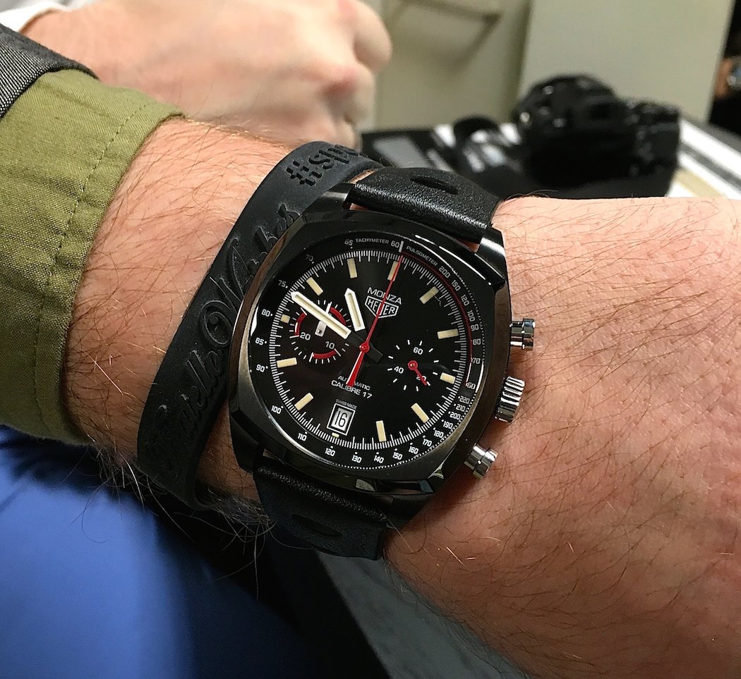 The TAG Heuer Monza on the wrist of Blaise...looking much better on him than it did me