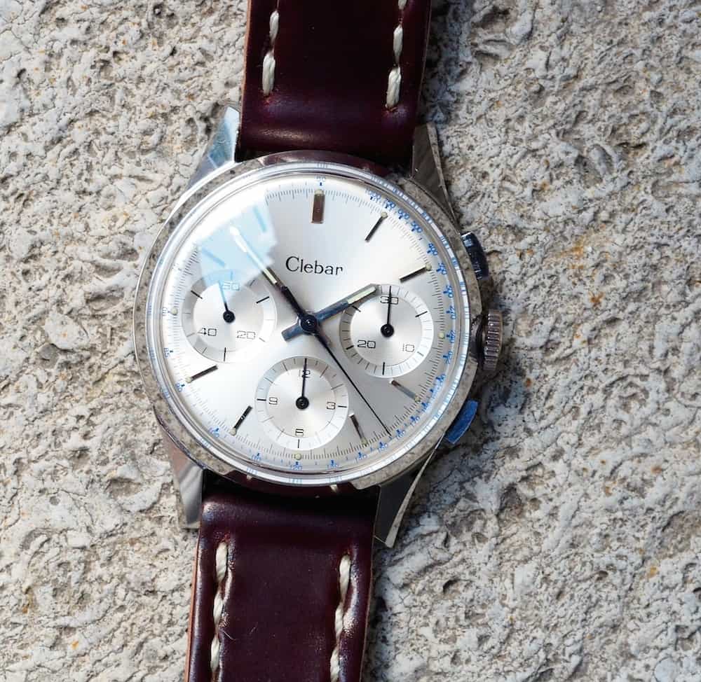 A crisp clean dial adorns the Clebar chronograph