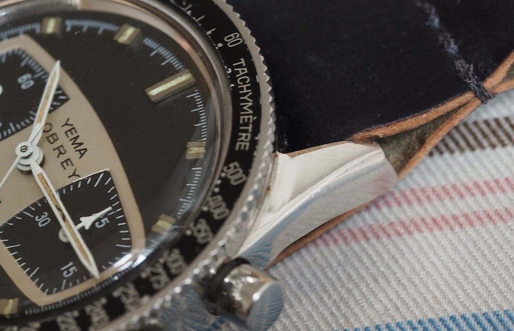 The Yema Rallye lacks the sharp chamfers of the Heuer Autavia 2446/3646