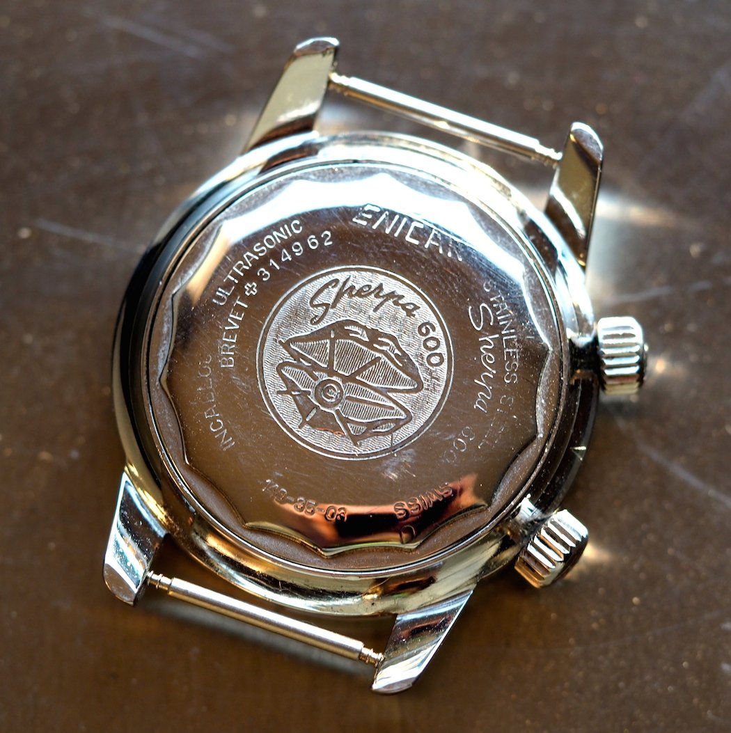 The Enicar Sherpa Super Jet features a gorgeous case back.