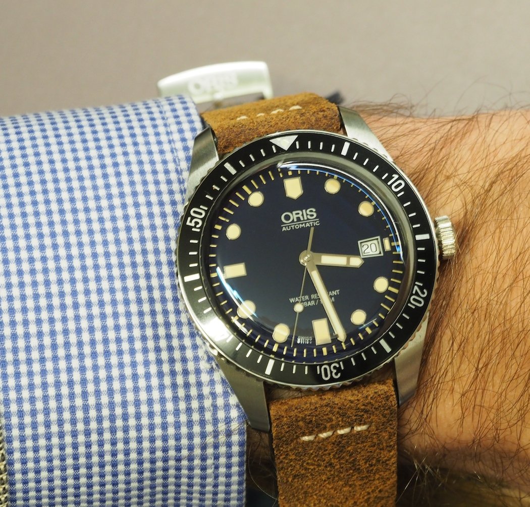 The Oris Divers Sixty-Five 42mm on the wrist