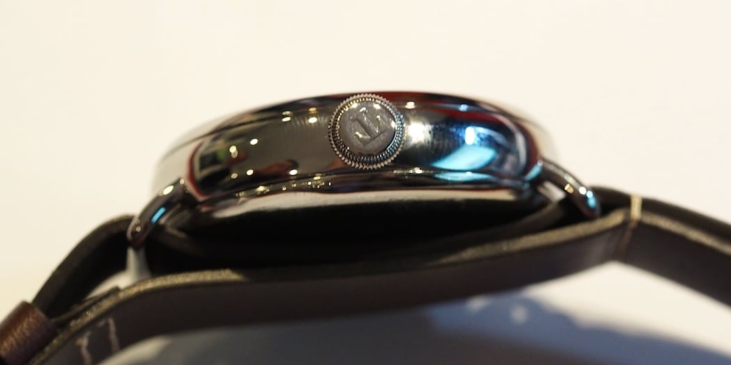 The Tissot 1936 Heritage sports a thick case, a pull-through leather strap and a signed crown.