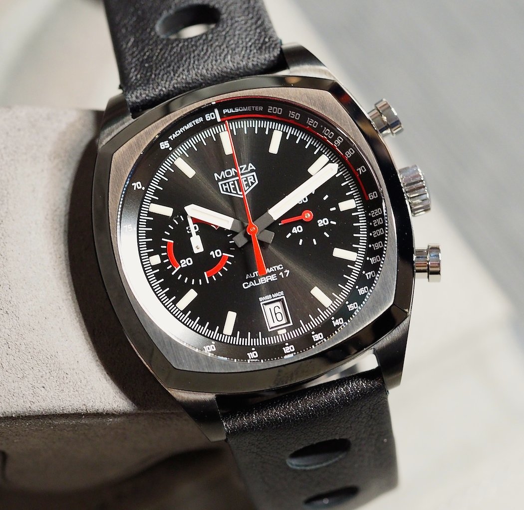 THe TAG Heuer Monza features very 70's styled hands - note the left sub register