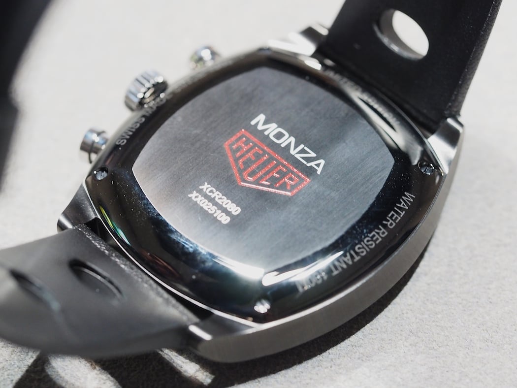 The screw down case back of the TAG Heuer Monza