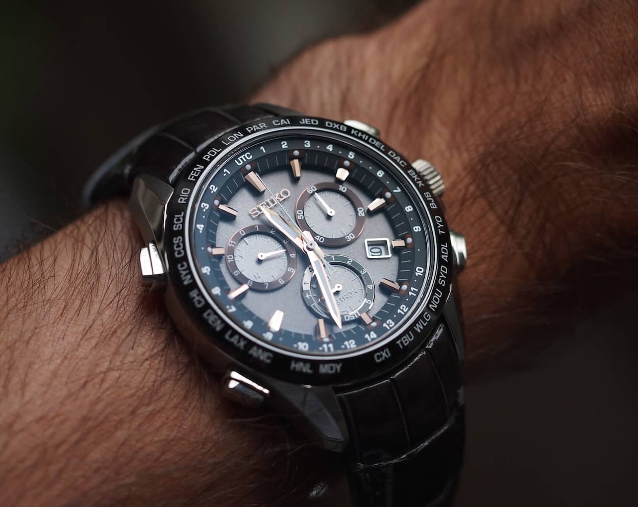Seiko Astron wrist shot crocodile