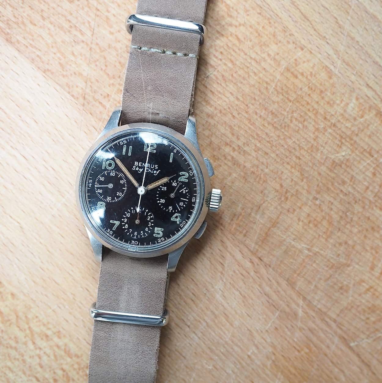 Benrus Sky Chief on a sand-colored NATO strap