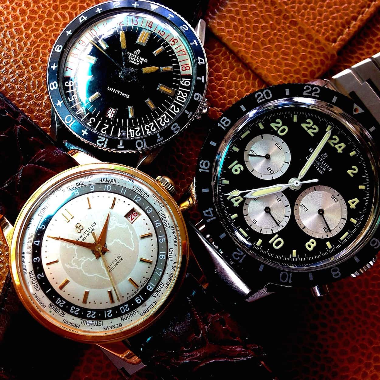 Unitimes: (top) ref.2610 from 1961 (left) ref.1-260 from 1954 (right) ref.1765 from 1969