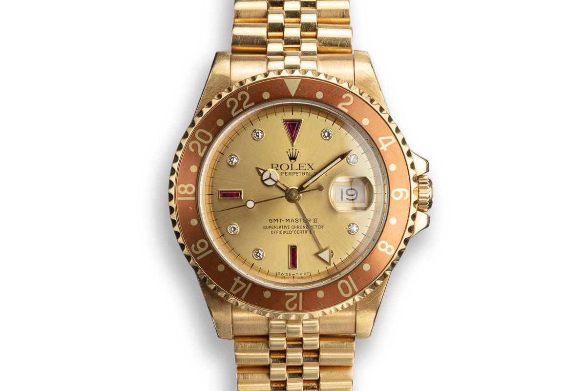 Rolex GMT-Master II 18k Yellow Gold Black D/B Jubilee Mens 40mm Watch B/B  16718 - Jewels in Time