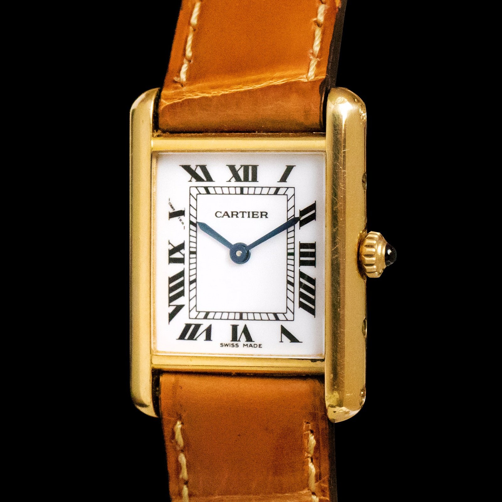 Cartier Tank Louis Small Yellow Gold Brown Strap Ladies Watch