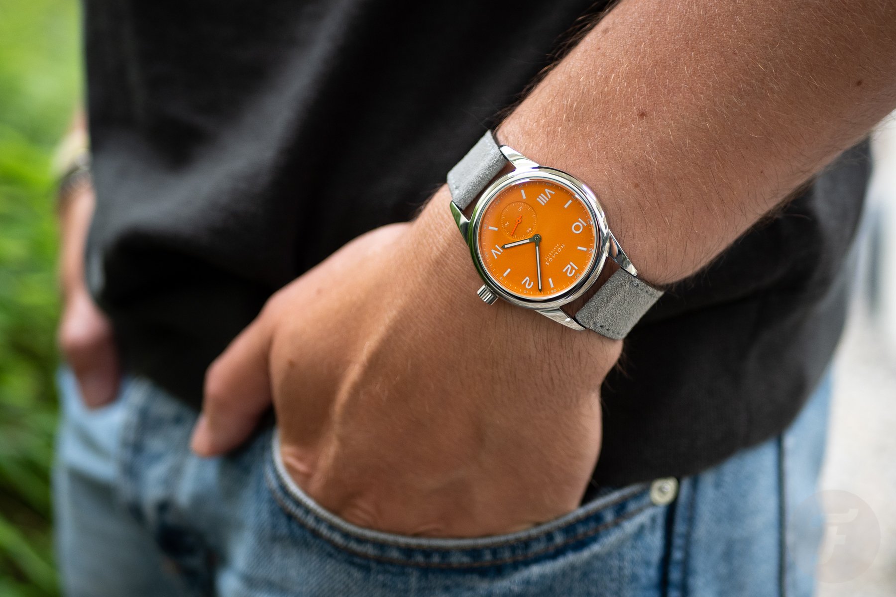 Summer Watch Pick 2025 - Nomos Club Campus 38 Future Orange Pocket Shot