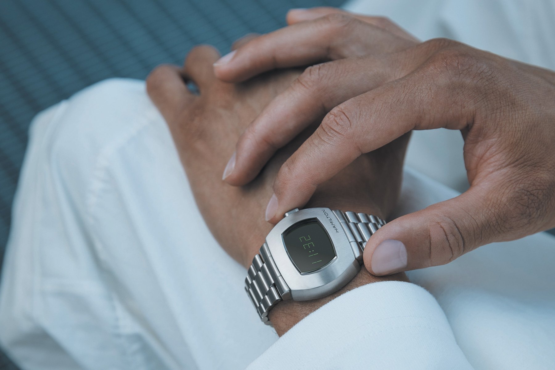 Fratello's Top 5 Quartz Watches Under €1,000 — Hamilton PSR with green display on wrist