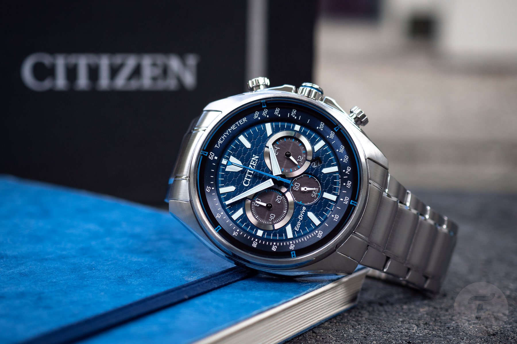 New! Citizen Eco-Drive Watch CA4560-81L Chronograph Blue Dial Silver Steel  Strap