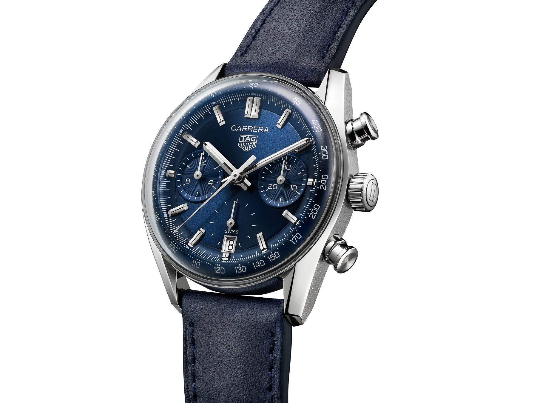 Tag Heuer Carrera Chronograph Glassbox Blue Dial Leather Strap