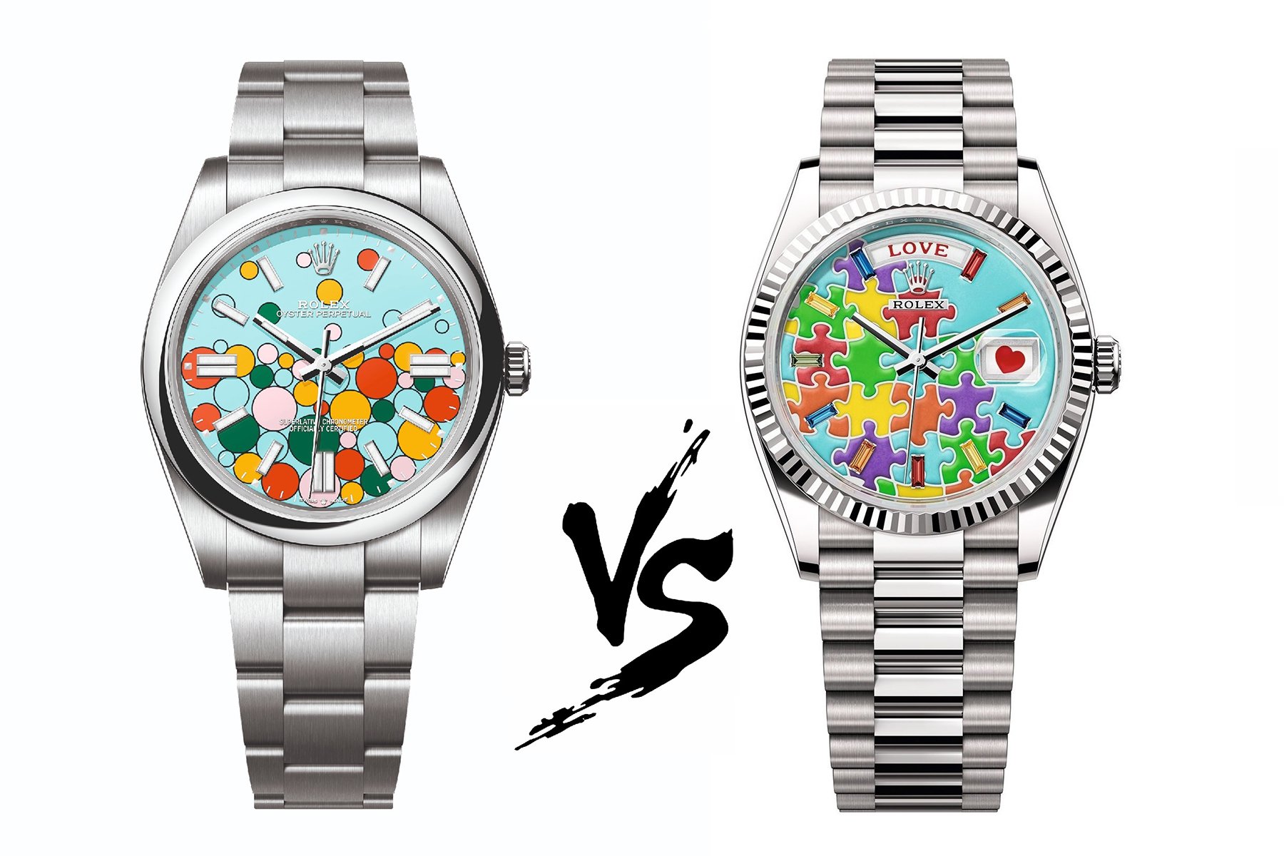 Sunday Morning Showdown: Rolex Oyster Perpetual 36 “Celebration” Vs. Day-Date 36 “Jigsaw Puzzle”