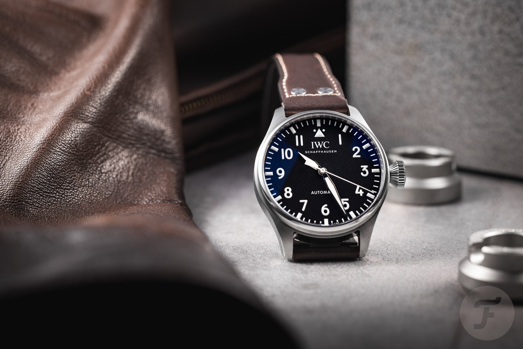 IWC Big Pilot's Watch 43 propped up with strap