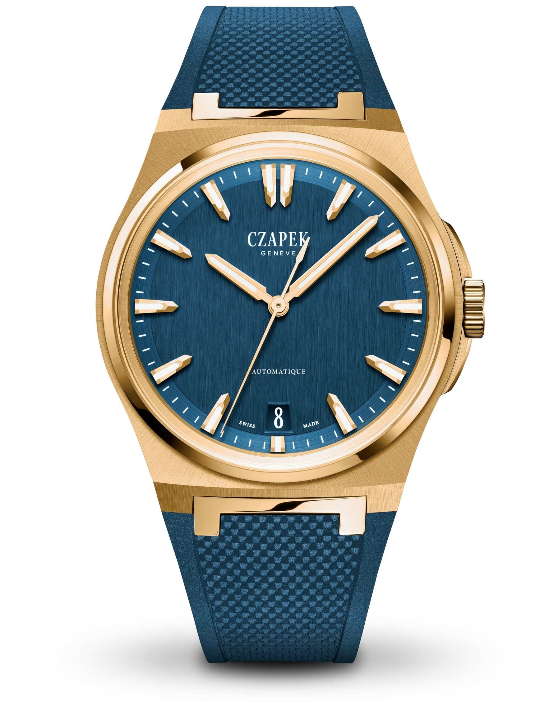 Czapek Antarctique Mount Erebus Deep Blue yellow gold on rubber strap