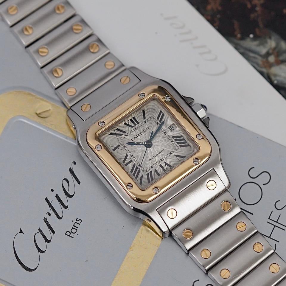 neo-vintage watches under €5K — two-tone Cartier Santos Galbée ref. 2319 flat