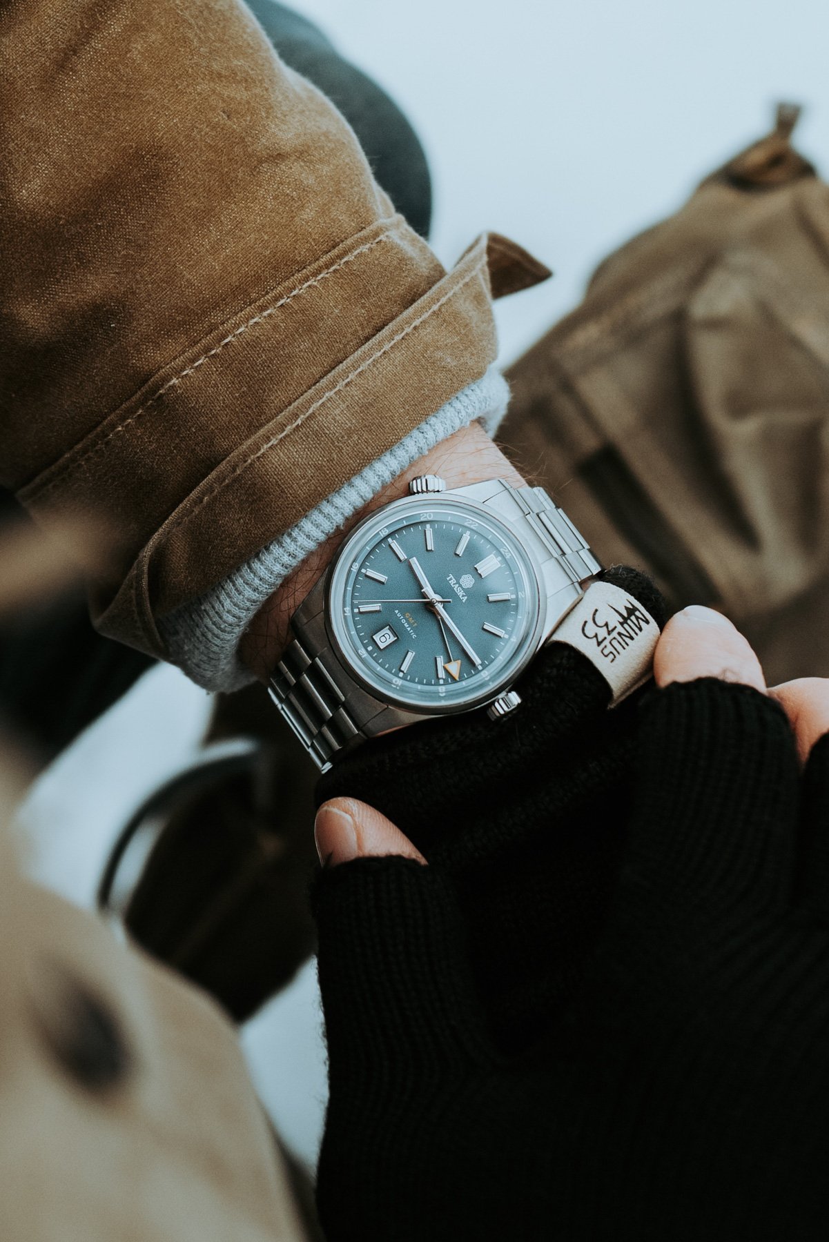 Traska Venturer Gmt Steel Blue on the wrist