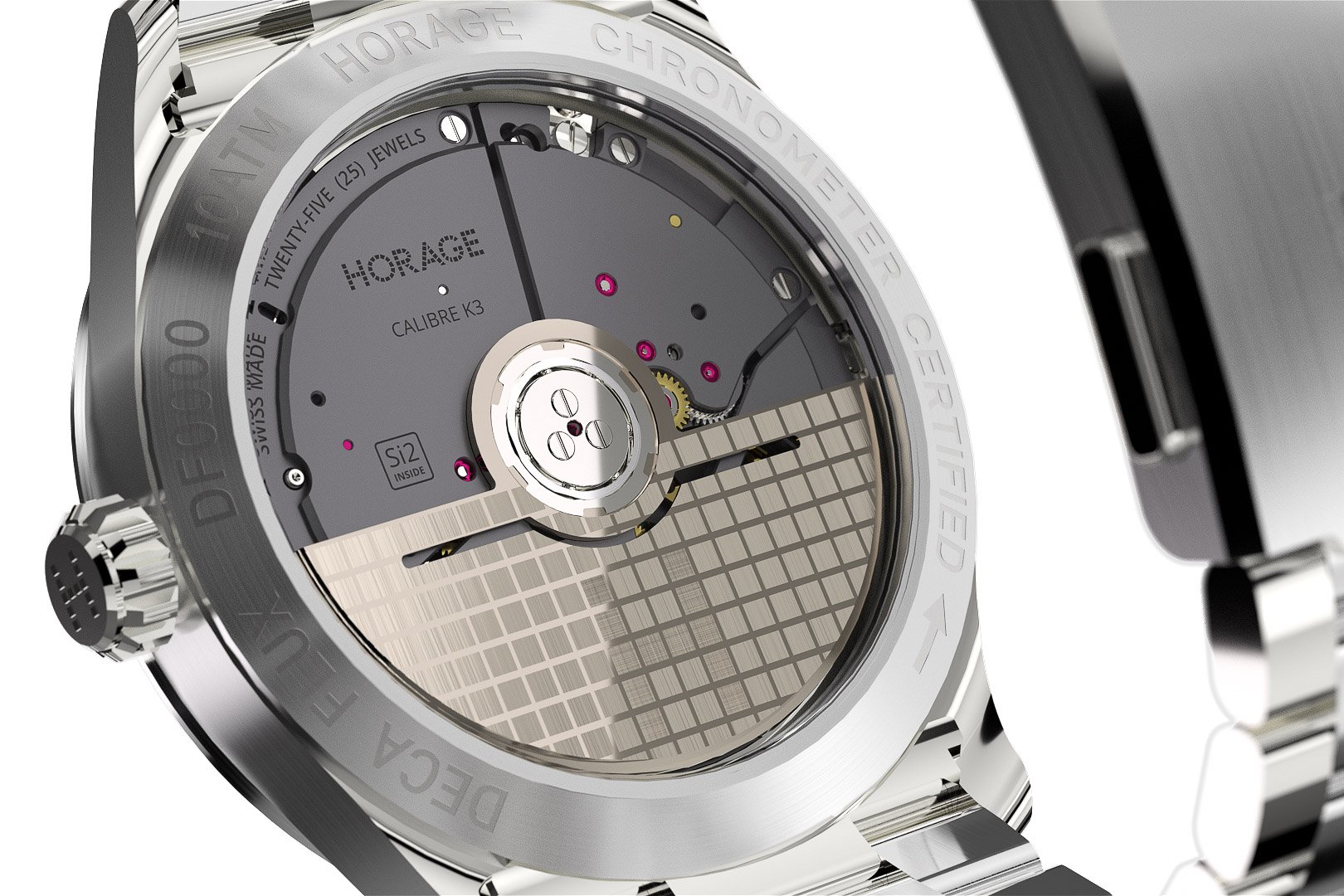 Horage DecaFlux case back and K3 movement