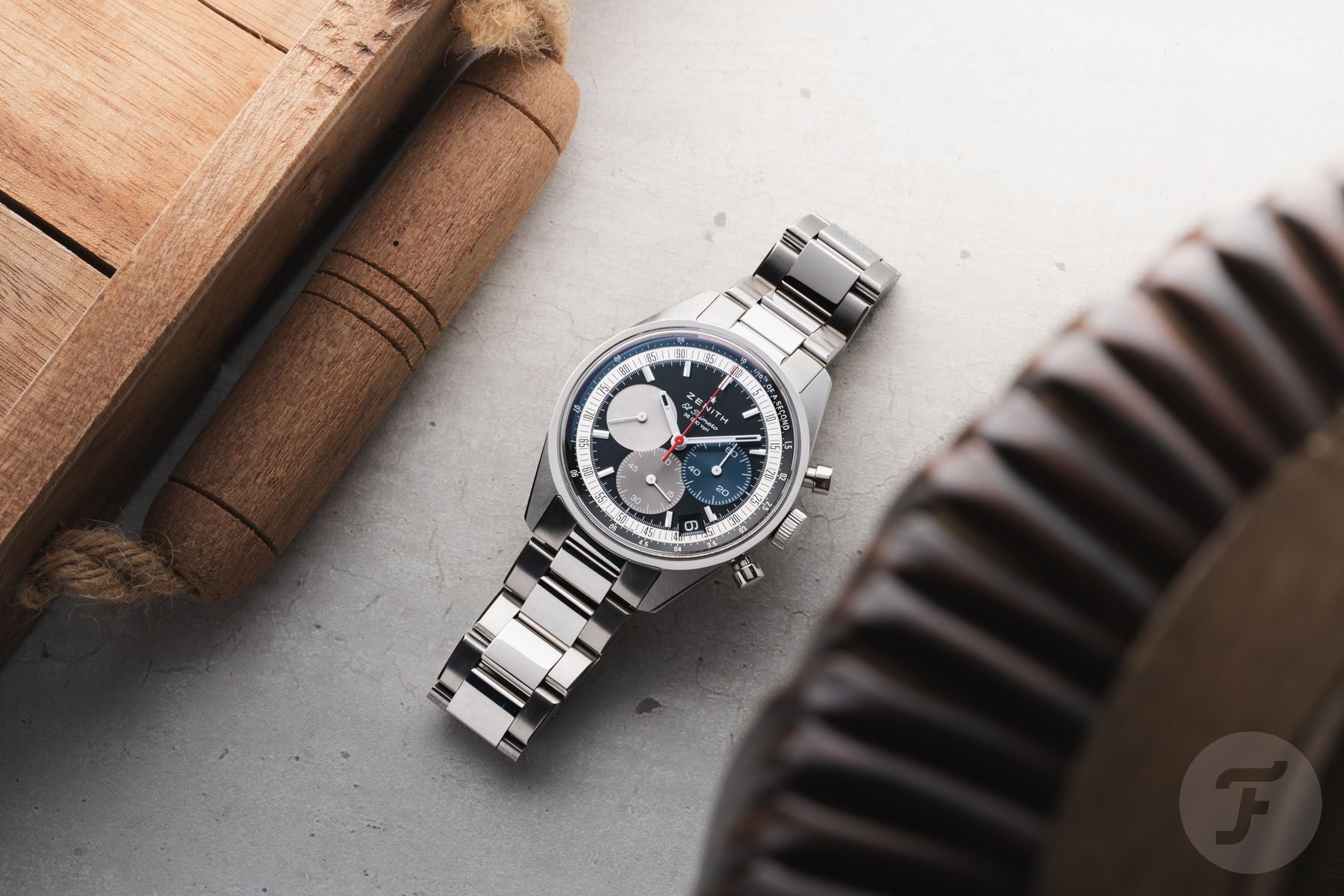 black-dial Zenith Chronomaster Original flat-lay