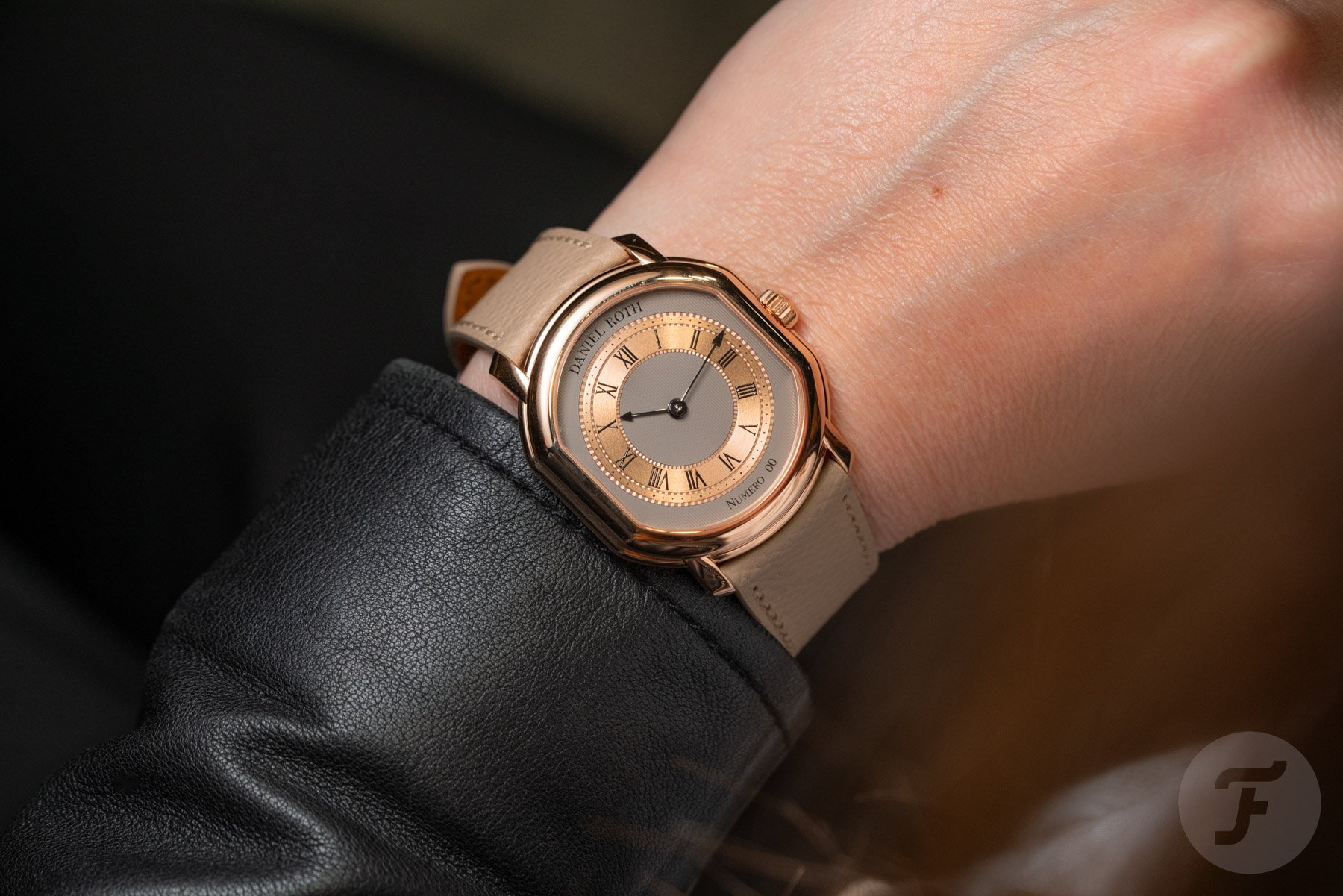 Daniel Roth Extra-Plat Rose Gold on woman's wrist