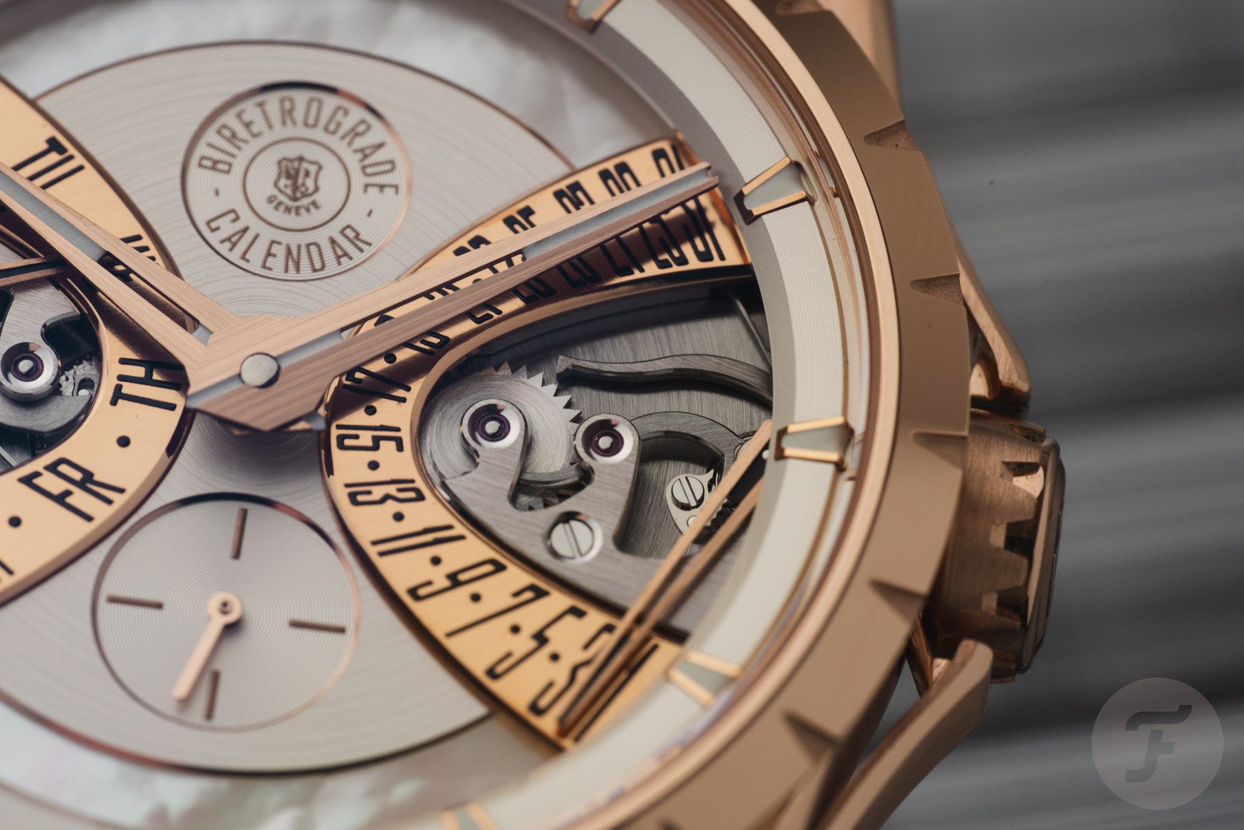 Dial of the Roger Dubuis Excalibur Biretrograde Calendar