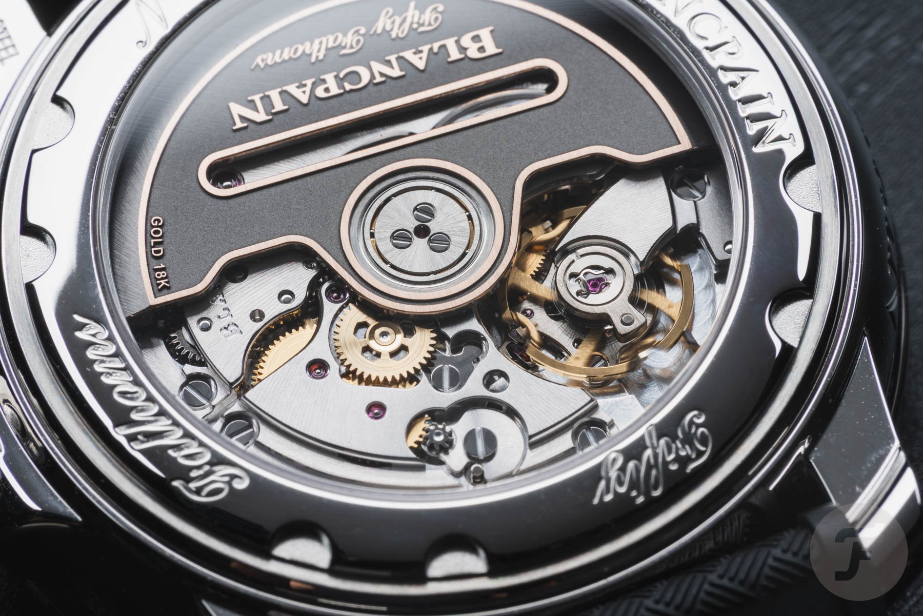 Blancpain Fifty Fathoms 38mm case back movement closeup