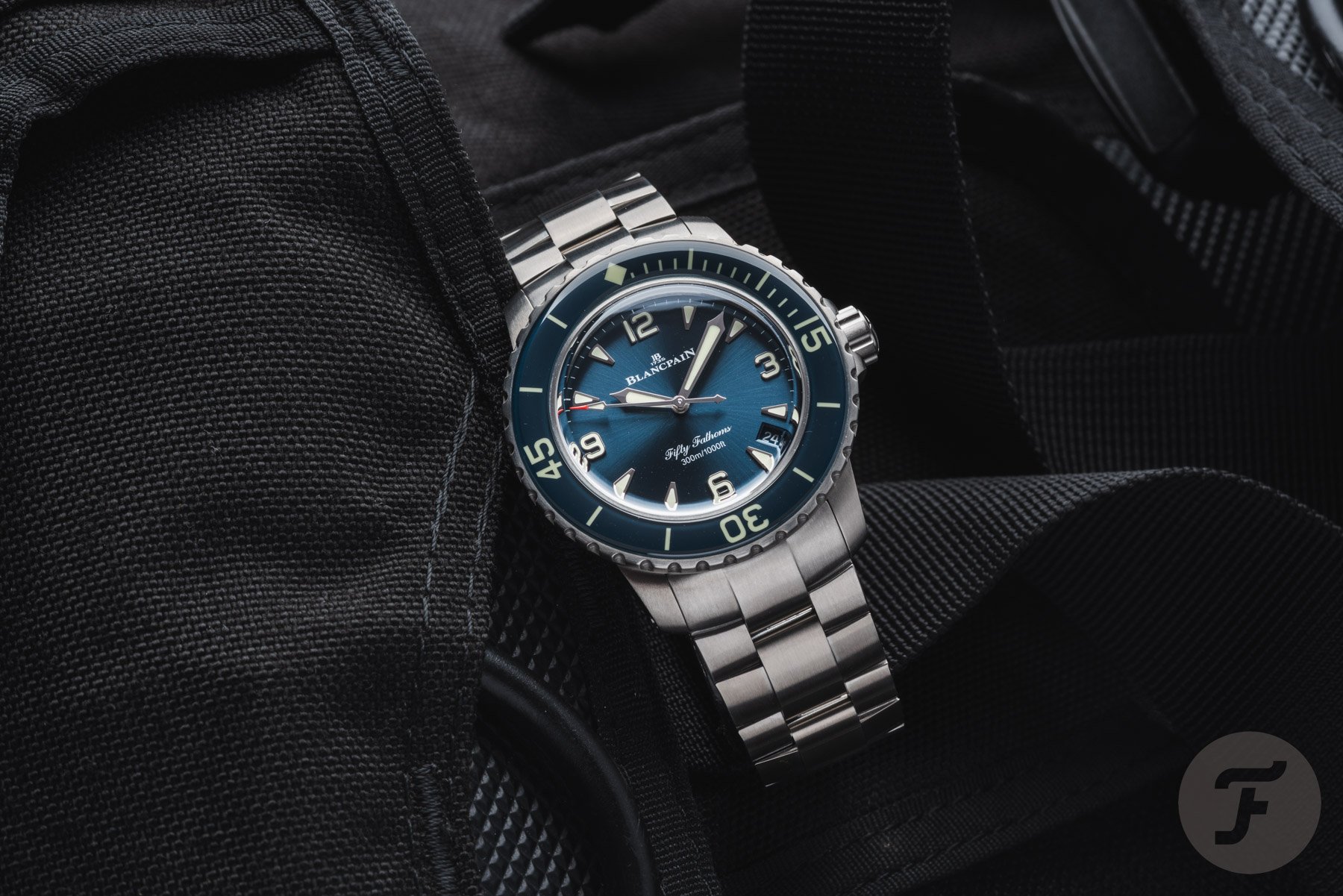 blue-dial 38mm Blancpain Fifty Fathoms 