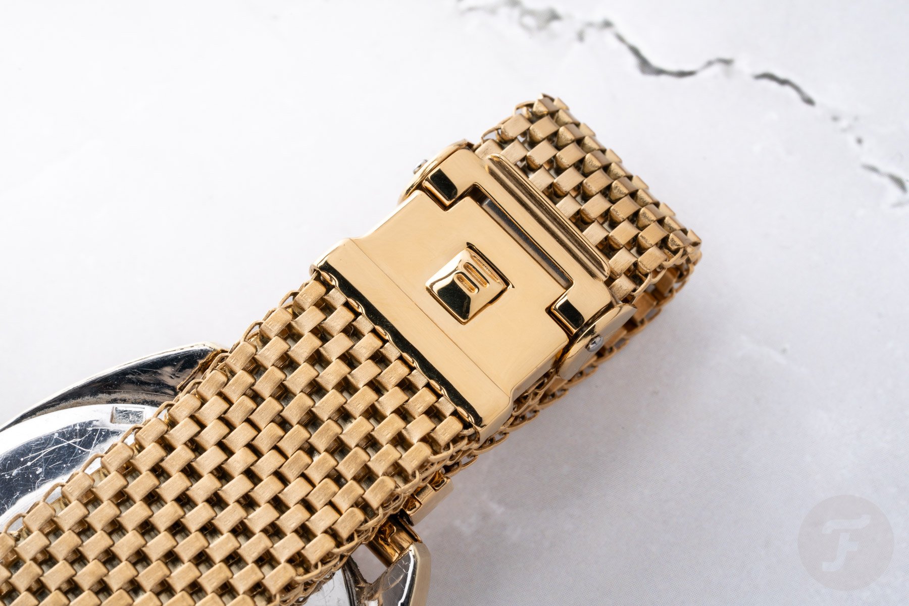 Gold plated Forstner Komfit mesh bracelet clasp
