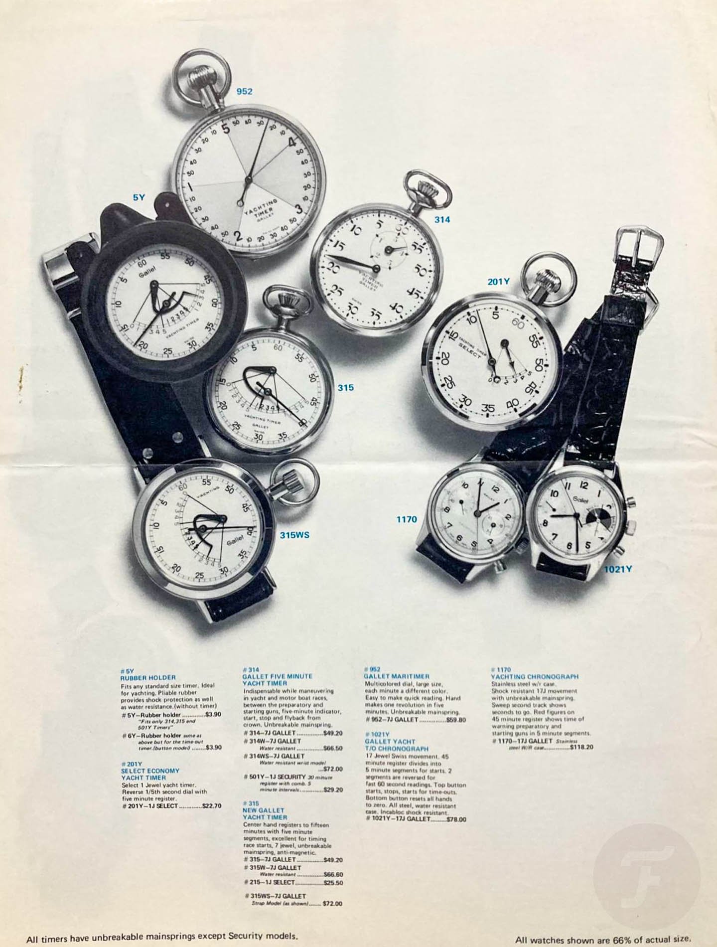 Gallet Yachting Timer pocket watch in 1972 catalog