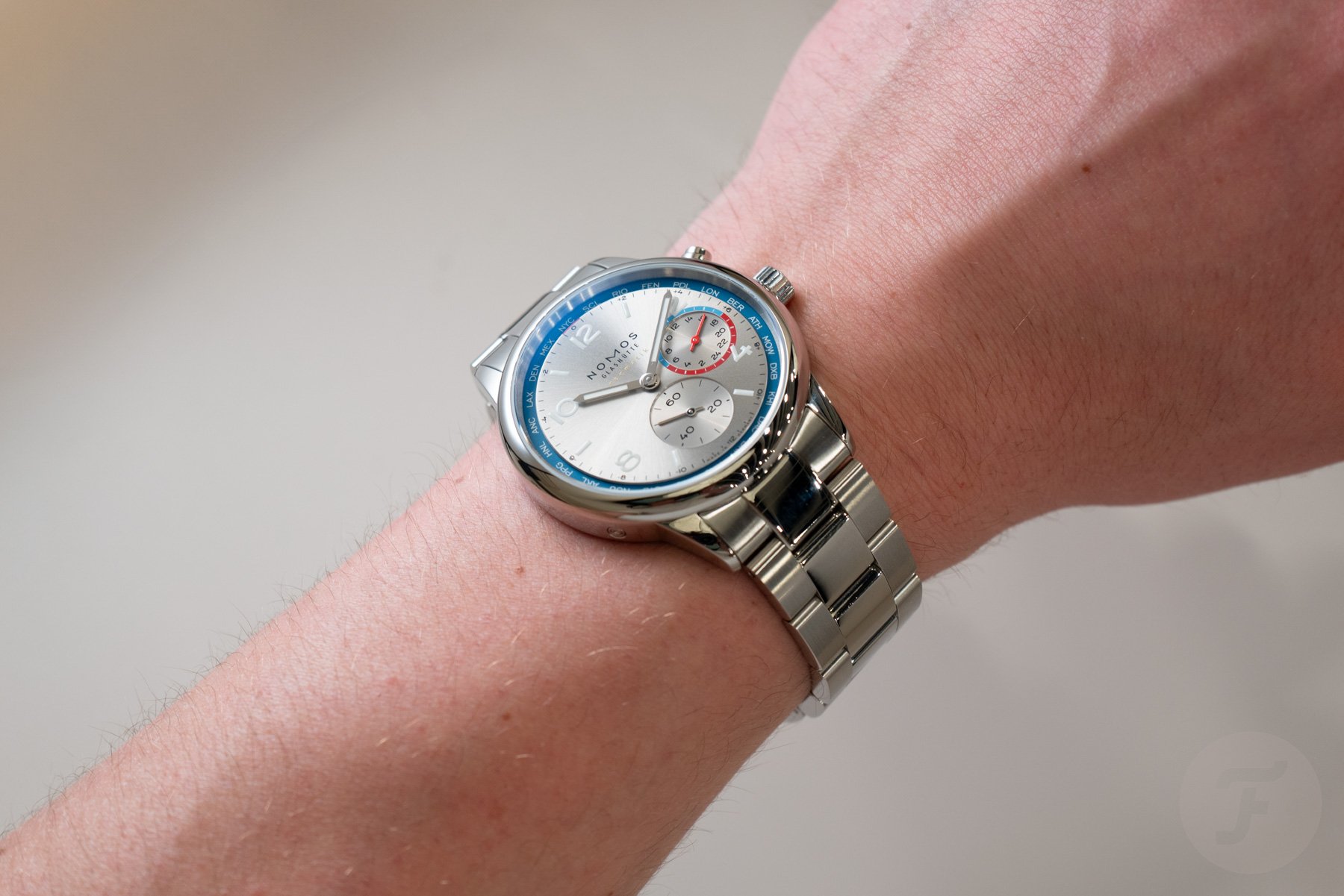 Nomos Club Sport Neomatik Worldtimer wrist shot
