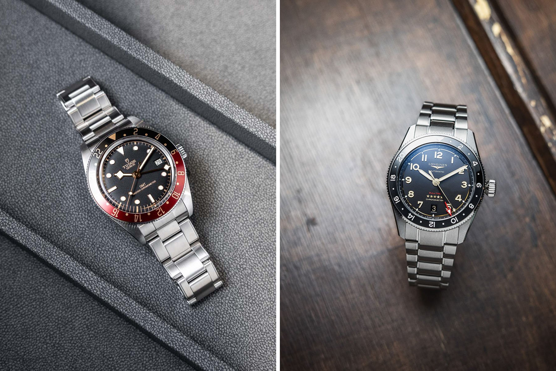 Tudor Black Black 58 GMT vs. Longines Spirit Zulu Time Titanium header