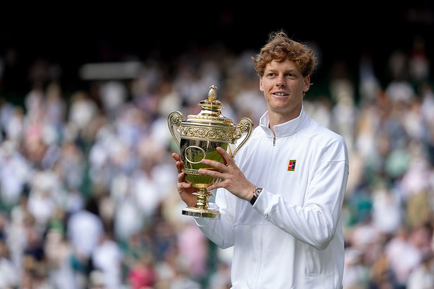 Jannik Sinner Celebrates His First Wimbledon Title Wearing The Everose Gold Rolex Cosmograph Daytona “Sundust”