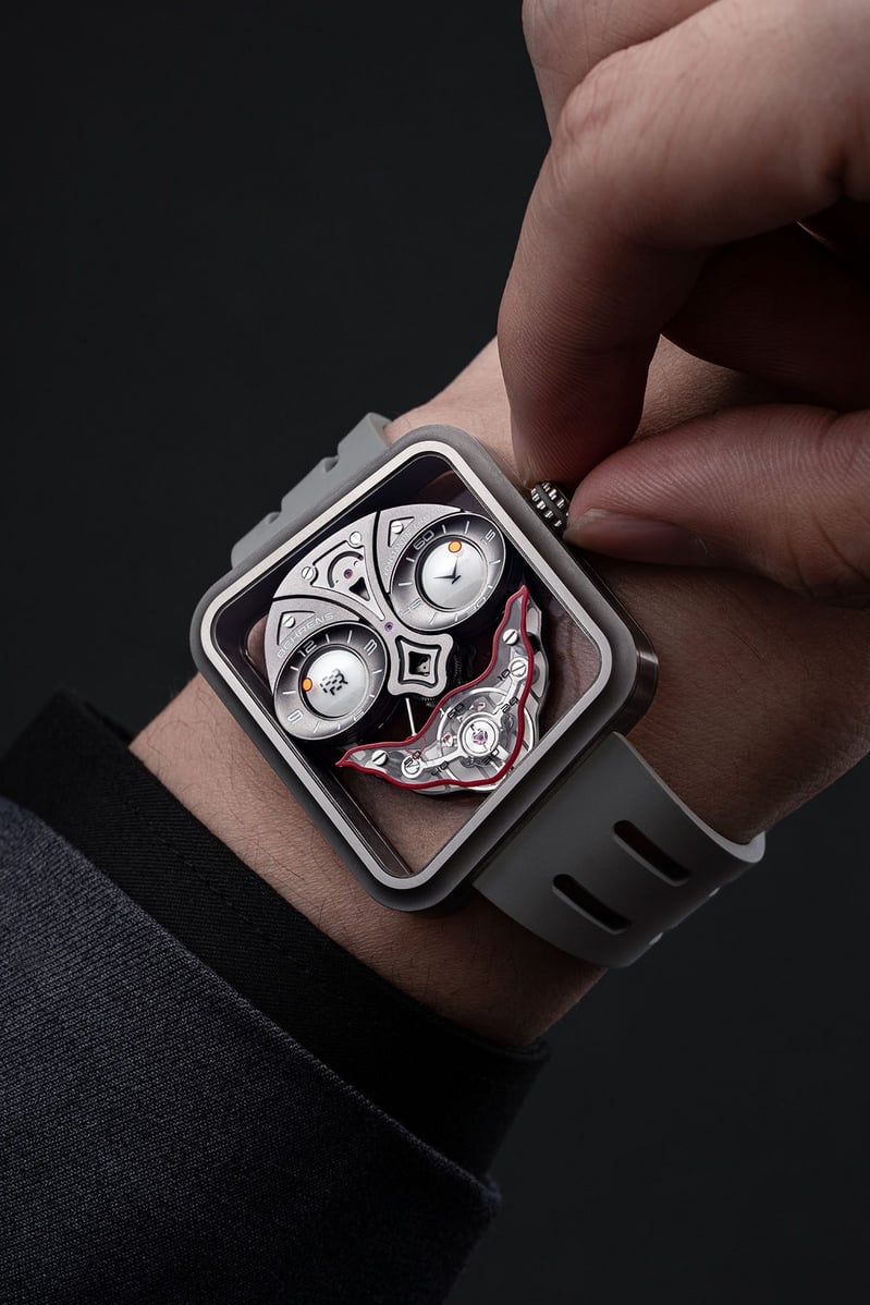 Wristshot of the Behrens × Konstantin Chaykin “Ace of Hearts” in titanium