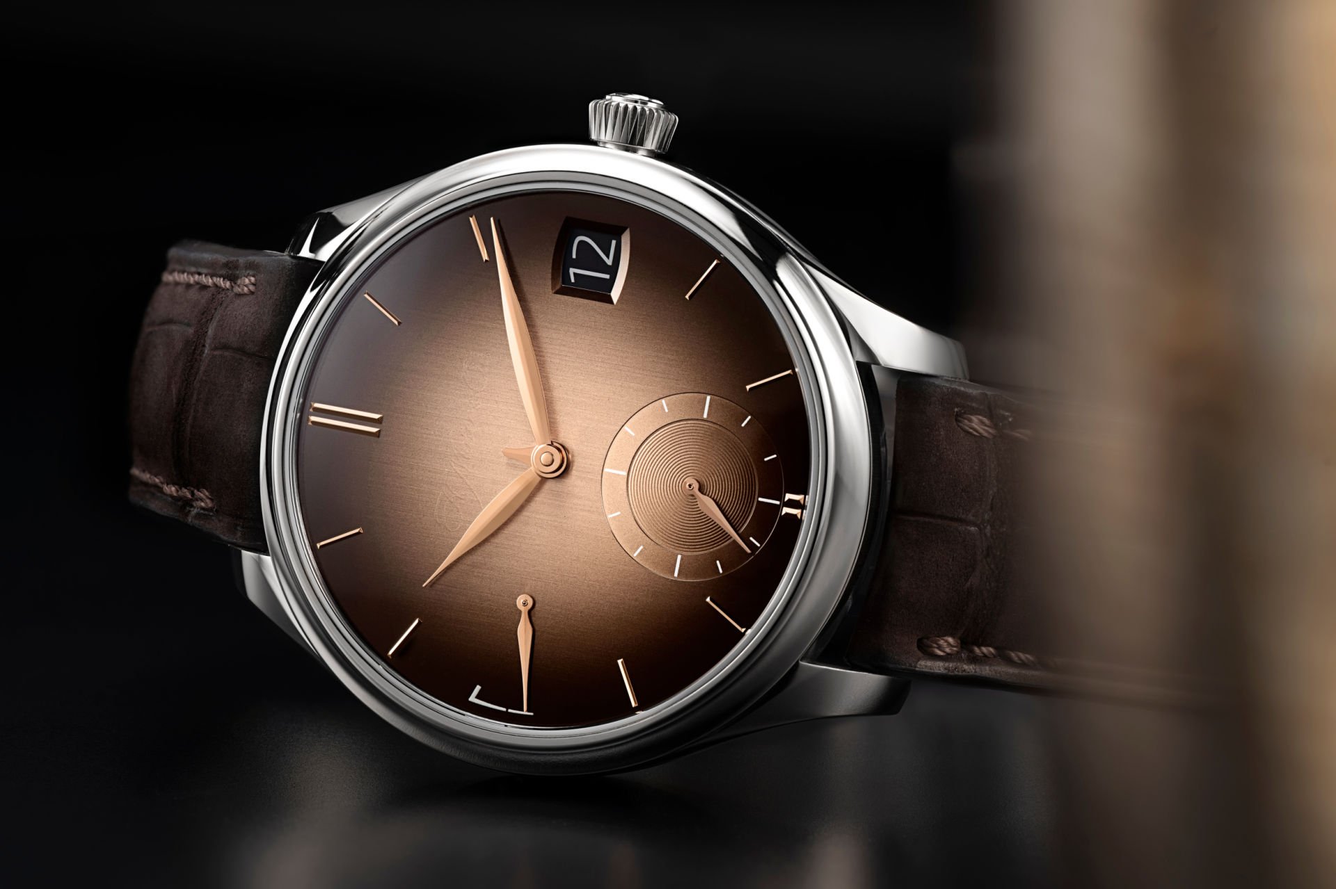 Dial of the H. Moser & Cie. Endeavour Perpetual Calendar Smoked Salmon