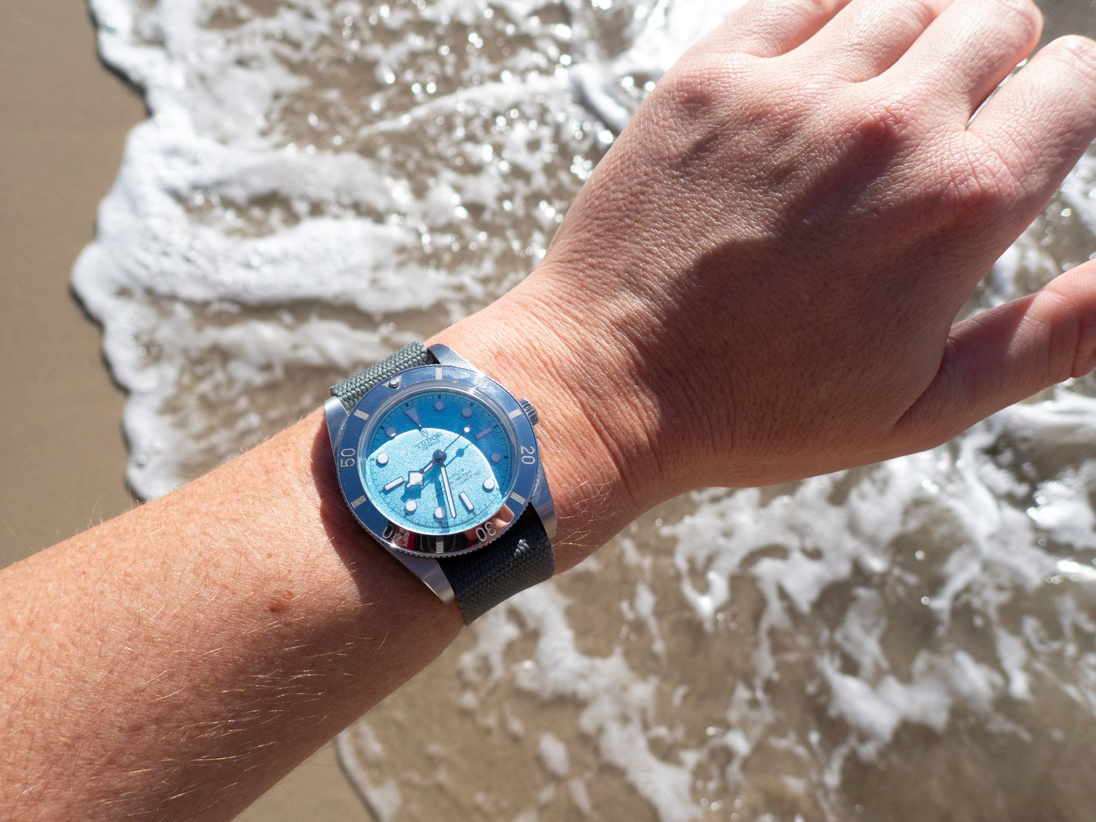 Tudor Black Bay 54 "Lagoon Blue" List shot at the Ocean Shore