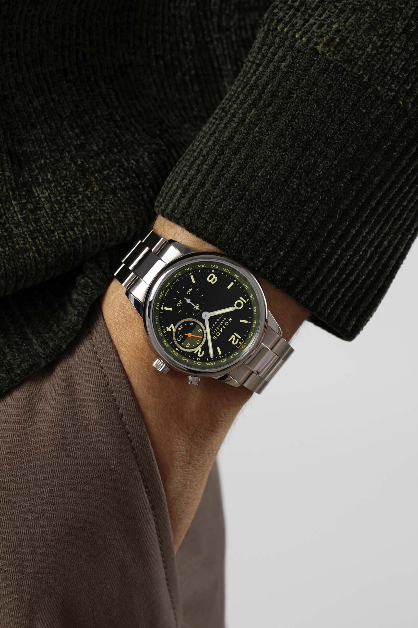 Nomos Club Sport Neomatik Worldtimer Night Navigation Vector pocket shot