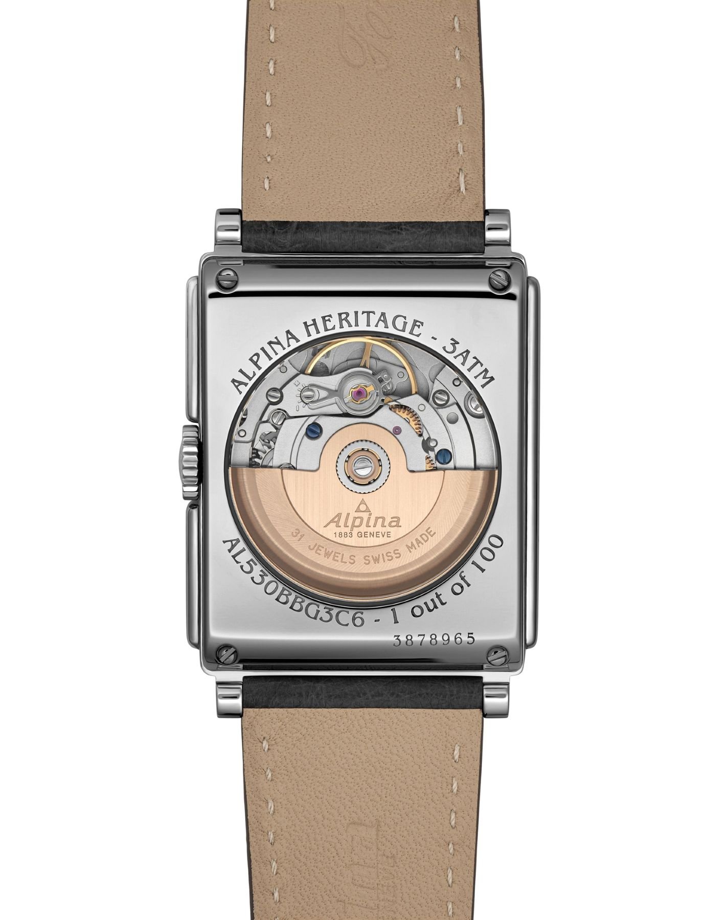 Case back of the Alpiner Heritage Carrée Automatic Edition Europe
