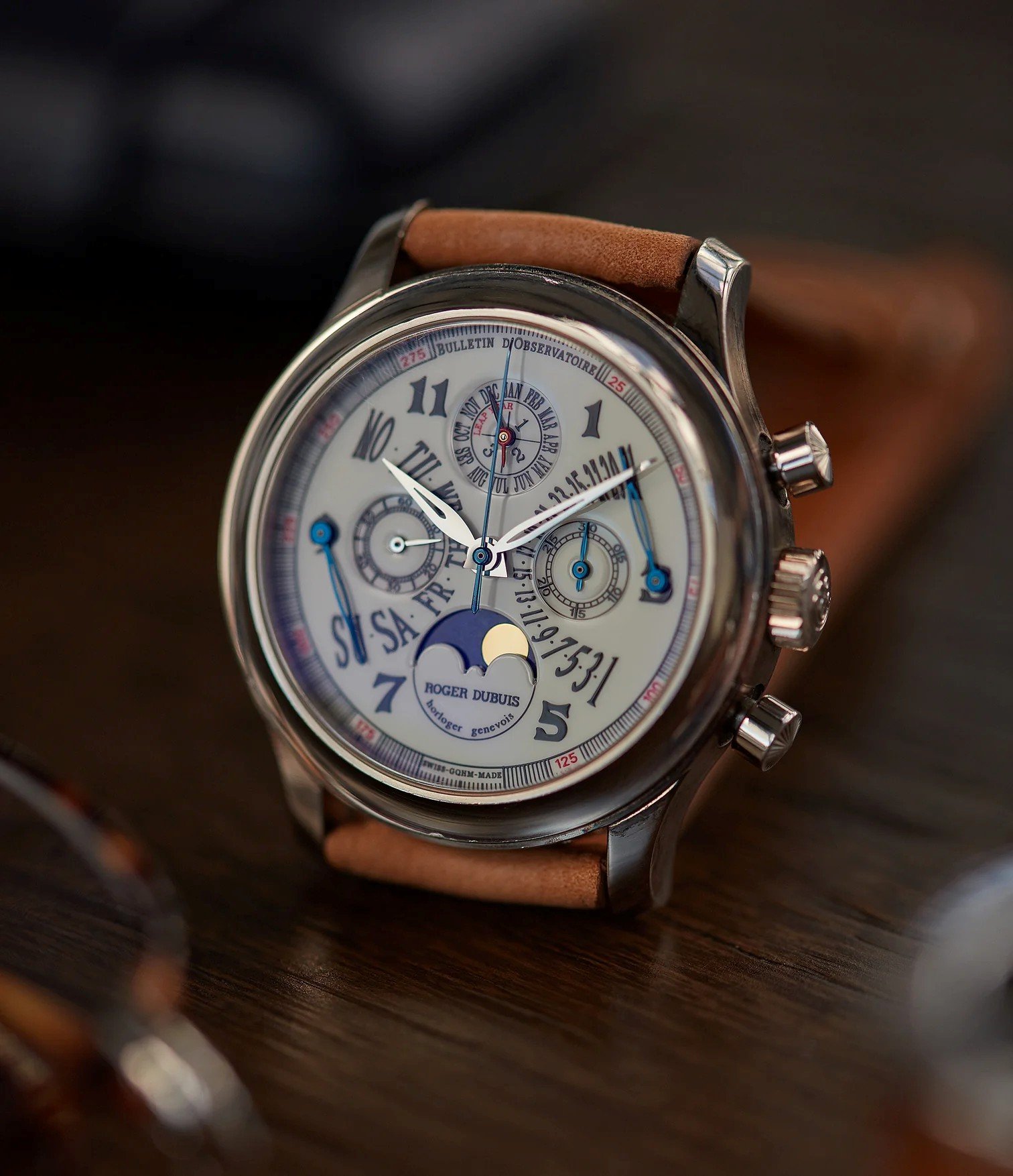 Propped up Roger Dubuis Hommage Bi-Retrograde Perpetual Calendar Chronograph