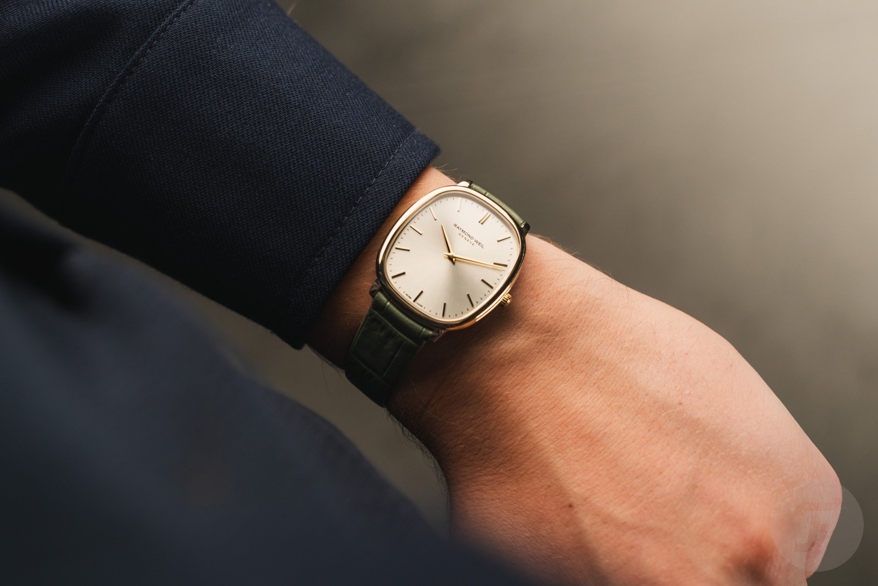 yellow gold PVD and silver-dial Raymond Weil Toccata Heritage wrist shot