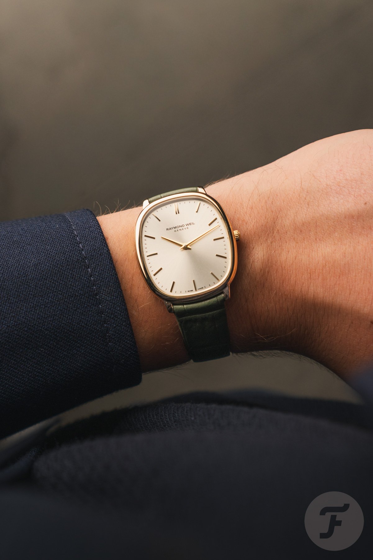 yellow gold PVD Raymond Weil Toccata Heritage wrist shot