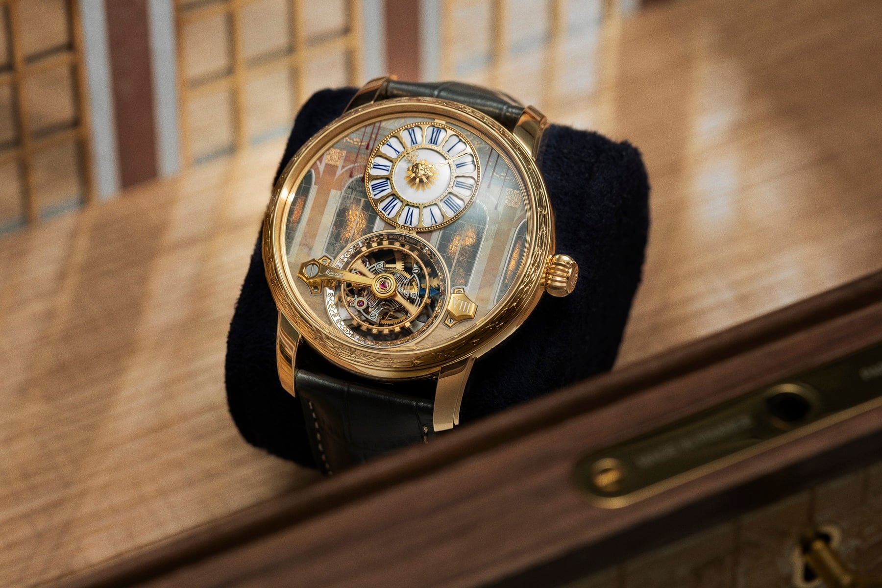 Montblanc Star Legacy Suspended Exo Tourbillon on watch cushion
